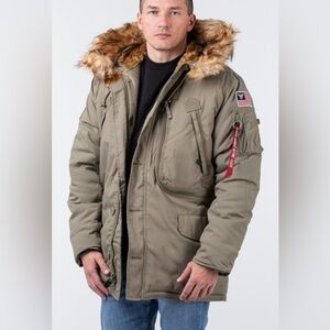 Alpha Industries Olive Military Parka with Faux Fur Hood